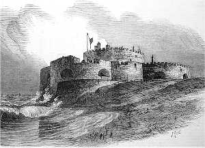 Artists impression of Sandown Castle in 1853