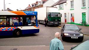 Bus and lorry conflict at Walmer